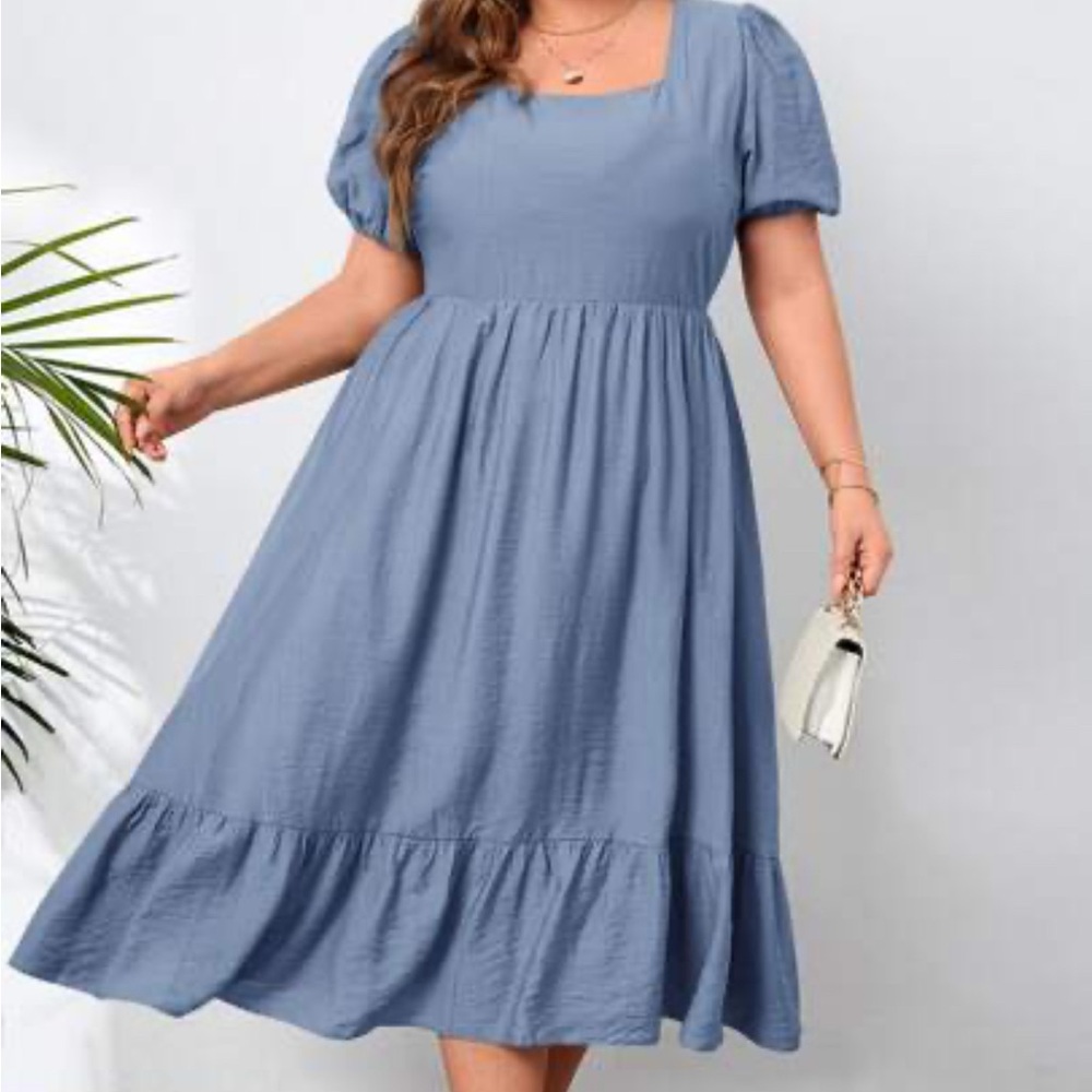 SHEIN Dusty Blue Maxi Dress with Short Sleeves